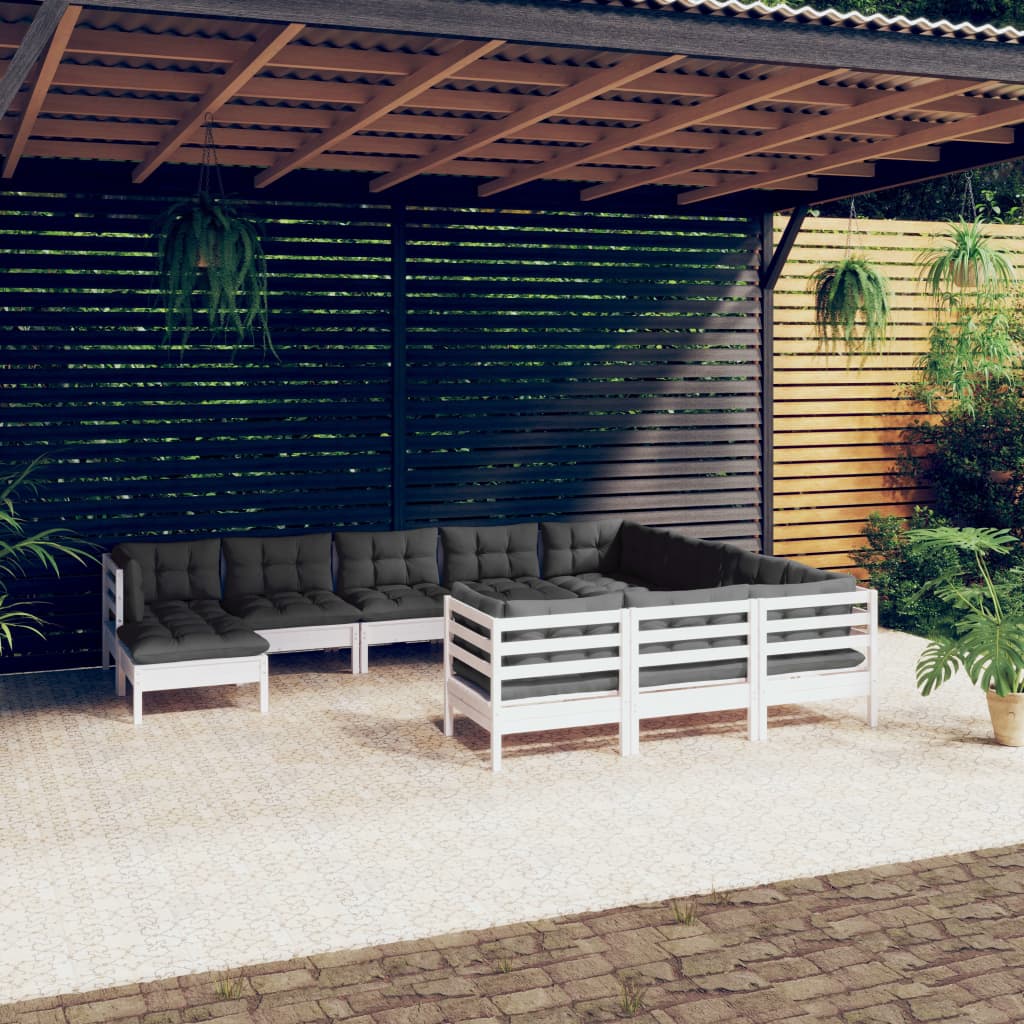 Set Divani da Giardino 11 pz con Cuscini Legno di Pino Bianco cod mxl 44373