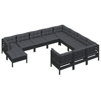 Set Divani da Giardino 11 pz con Cuscini Massello di Pino Nero 3097047