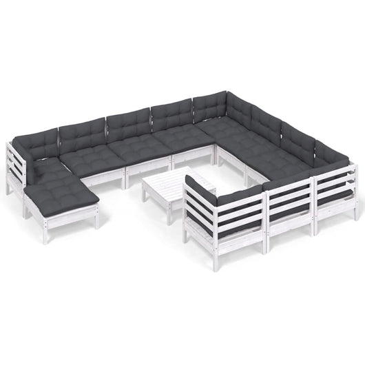 Set Divani da Giardino 12 pz con Cuscini Legno di Pino Bianco cod mxl 44406