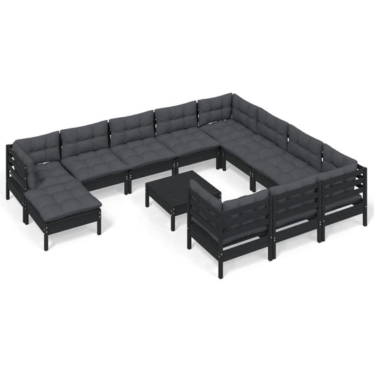 Set Divani da Giardino 12 pz con Cuscini in Legno di Pino Nero cod mxl 43366