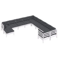 Set Divani da Giardino 11 pz con Cuscini Legno di Pino Bianco 3097056