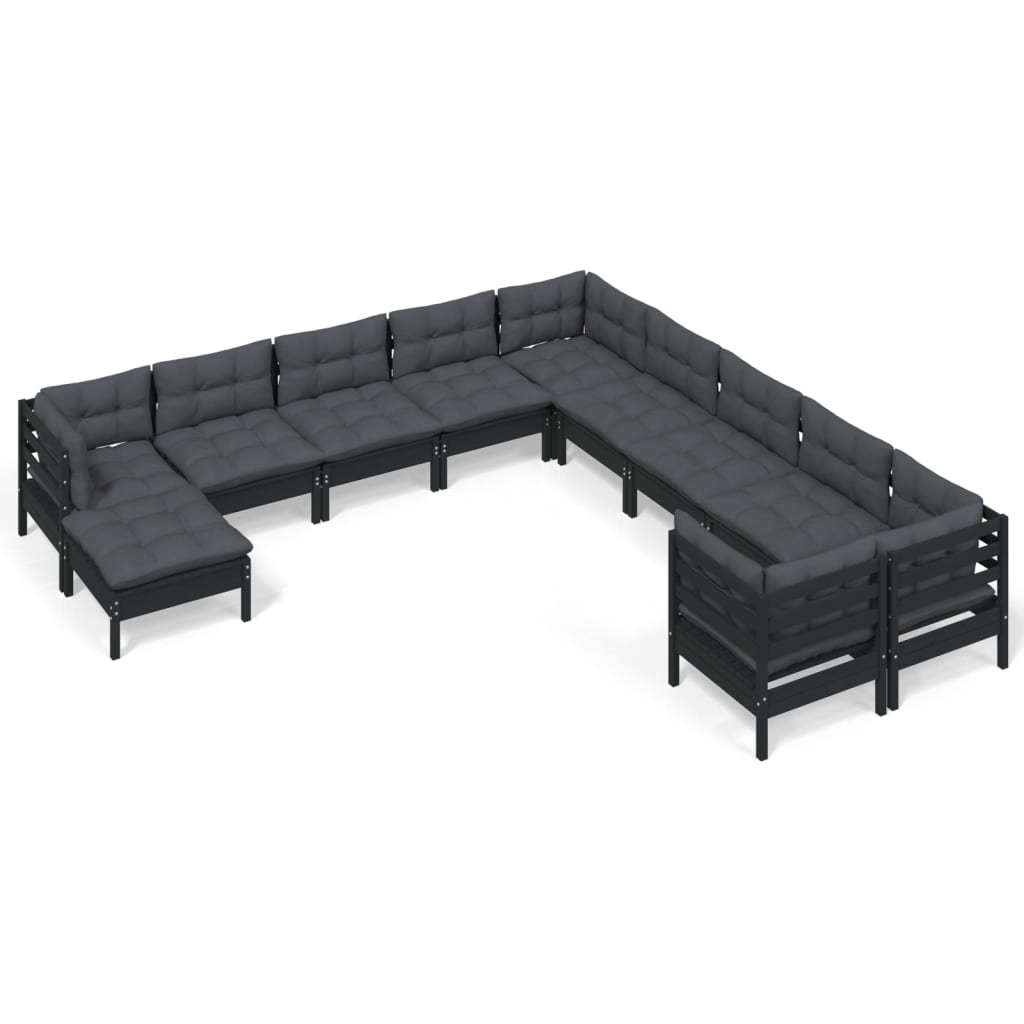 Set Divani da Giardino 11 pz con Cuscini Massello di Pino Nero 3097059