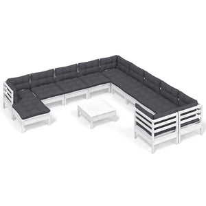 Set Divani da Giardino 12 pz con Cuscini Legno di Pino Bianco cod mxl 44458