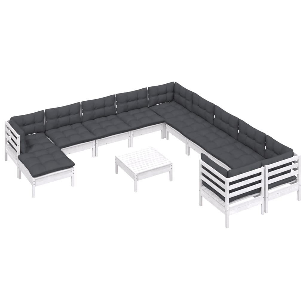 Set Divani da Giardino 12 pz con Cuscini Legno di Pino Bianco cod mxl 44458