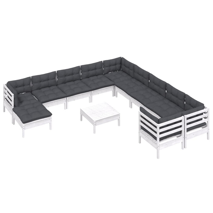 Set Divani da Giardino 12 pz con Cuscini Legno di Pino Bianco 3097062