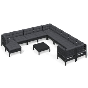 Set Divani da Giardino 12 pz con Cuscini in Legno di Pino Nero cod mxl 43365