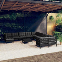 Set Divani da Giardino 12 pz con Cuscini in Legno di Pino Nero 3097065