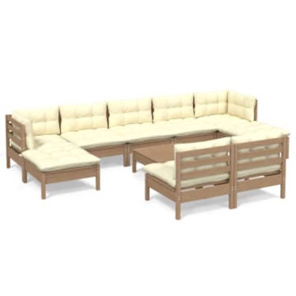 Set Salotto Giardino 10pz con Cuscini Marrone Ambra Legno Pino 3097112