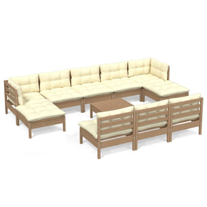 Set Divani da Giardino 11 pz con Cuscini Miele Legno di Pino 3097124