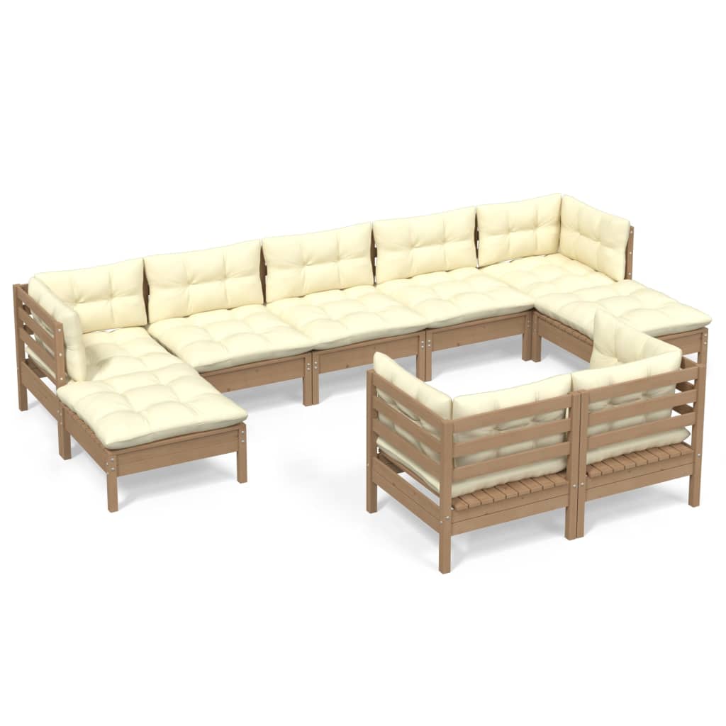 Set Divani da Giardino 9 pz con Cuscini Miele Legno di Pino 3097130