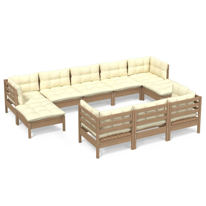 Set Divani da Giardino 10 pz con Cuscini Miele Legno di Pino 3097142