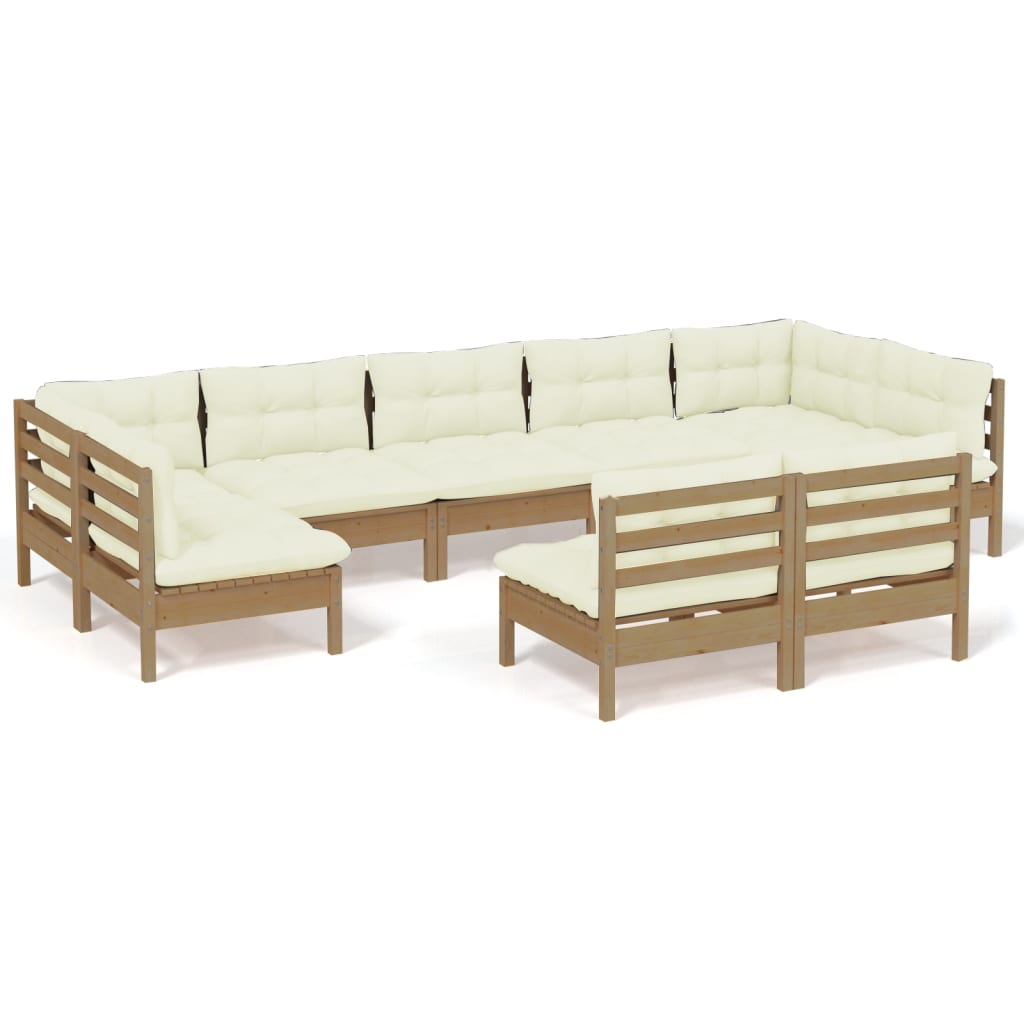 Set Divani da Giardino 9 pz con Cuscini Miele Legno di Pino 3097202