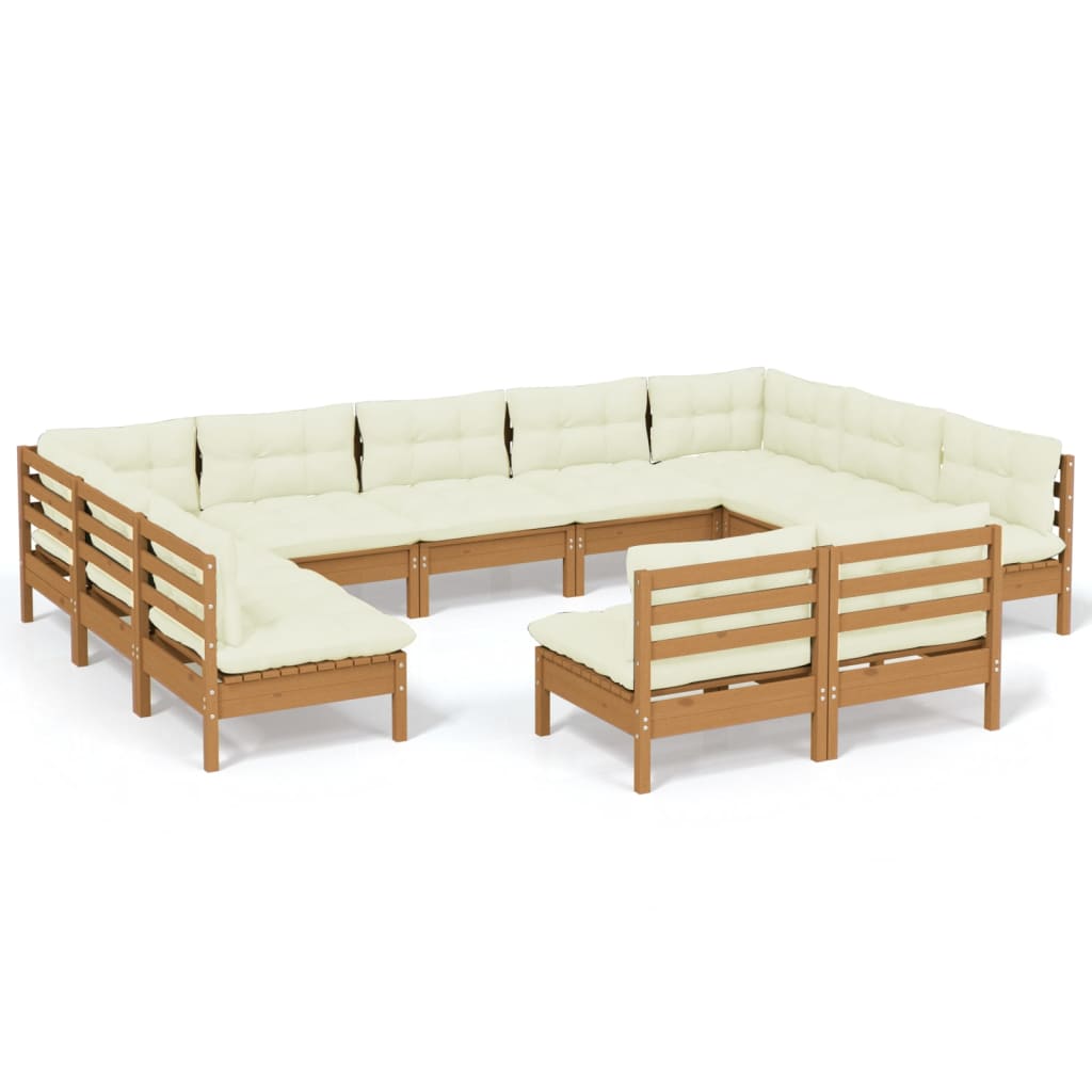 Set Divani da Giardino 11 pz con Cuscini Miele Legno di Pino 3097214