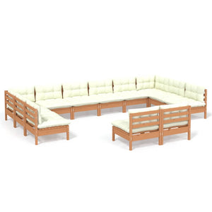 Set Salotto Giardino 12pz con Cuscini Marrone Ambra Legno Pino 3097226