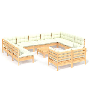 Set Divani da Giardino 12 pz con Cuscini Crema Massello di Pino 3097265