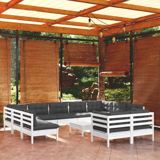 Set Divani da Giardino 12 pz con Cuscini Bianchi Legno di Pino 3097266