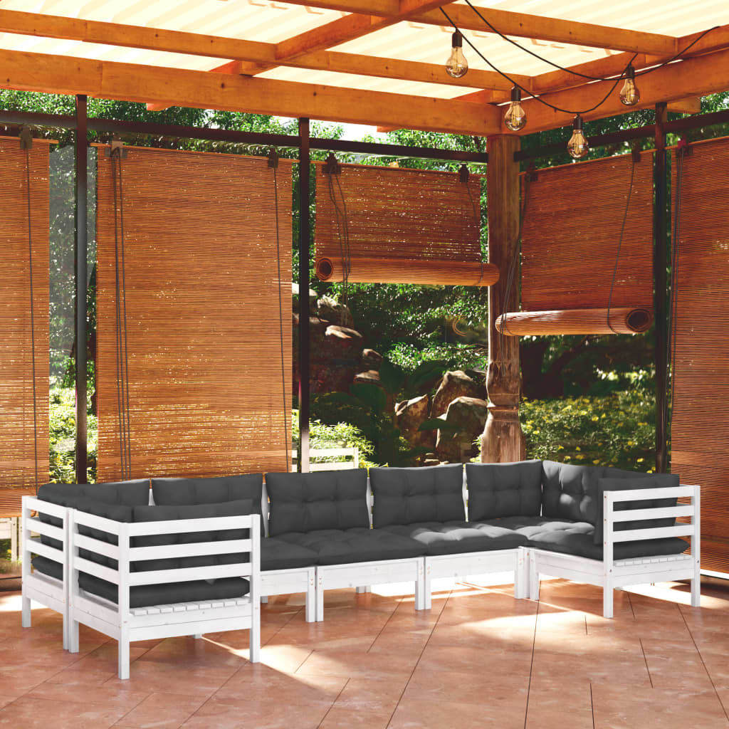 Set Divani da Giardino 7 pz con Cuscini Bianchi Legno di Pino 3097308