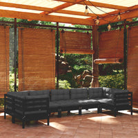 Set Divani da Giardino 7 pz con Cuscini Neri in Legno di Pino 3097311