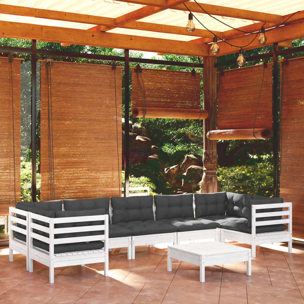 Set Divani da Giardino 8 pz con Cuscini Bianchi Legno di Pino 3097314