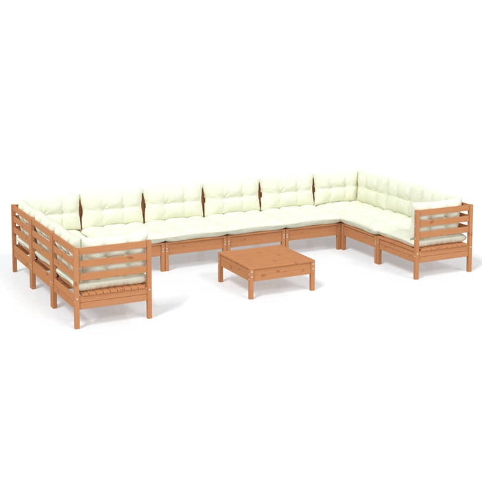 Set Salotto Giardino 11pz con Cuscini Marrone Ambra Legno Pino 3097340