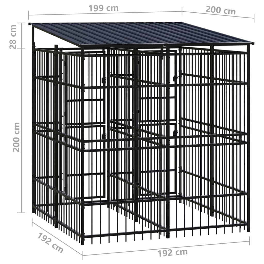 Gabbia per Cani da Esterno con Tetto in Acciaio 3,69 m² cod mxl 44269