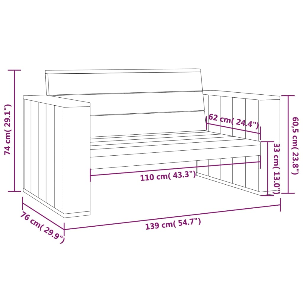 Panca da Giardino 139 cm in Legno di Pino Impregnato cod mxl 45665