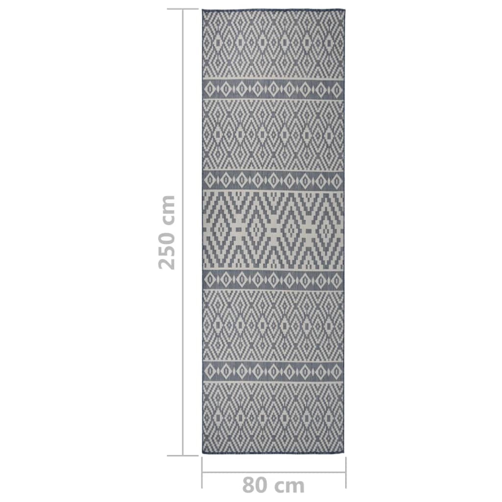 Tappeto da Esterni a Tessitura Piatta 80x250 cm Strisce Blu 340835