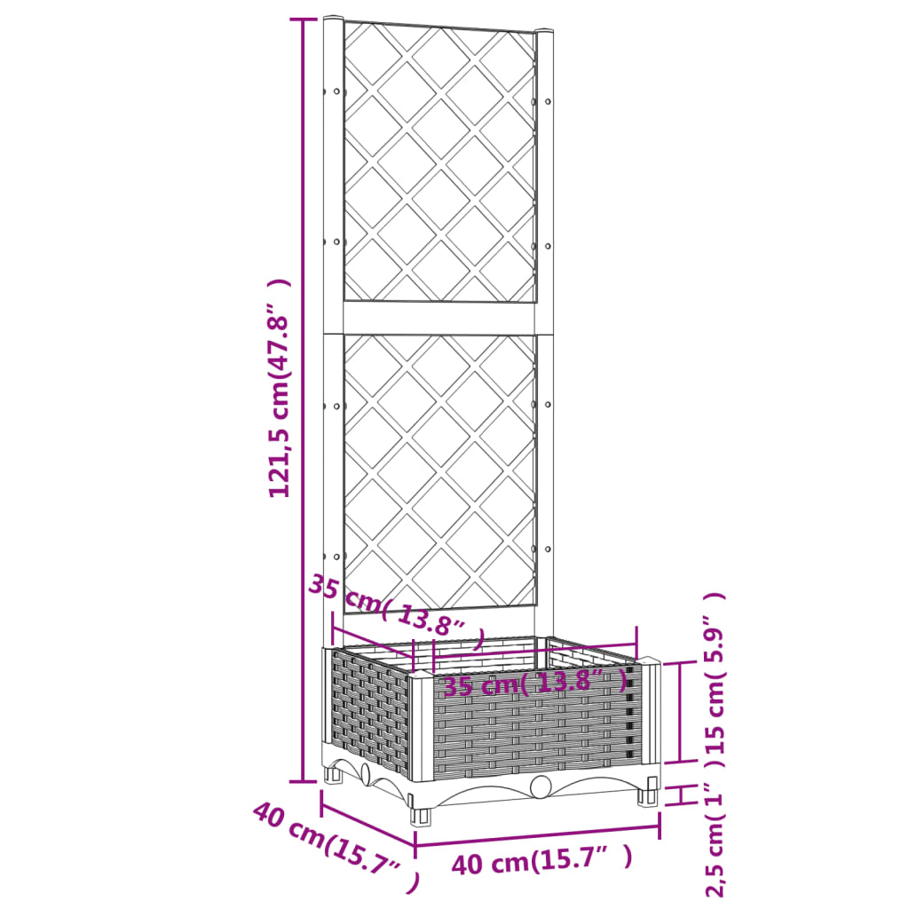 Fioriera da Giardino e Graticcio Grigio Scuro 40x40x121,5 cm PP cod mxl 53298