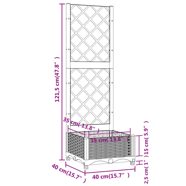 Fioriera da Giardino e Graticcio Grigio Scuro 40x40x121,5 cm PP cod mxl 53298