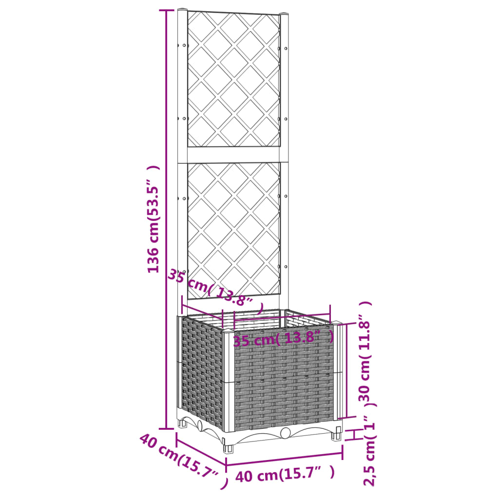 Fioriera da Giardino con Graticcio Grigio Scuro 40x40x136 cm PP 318249