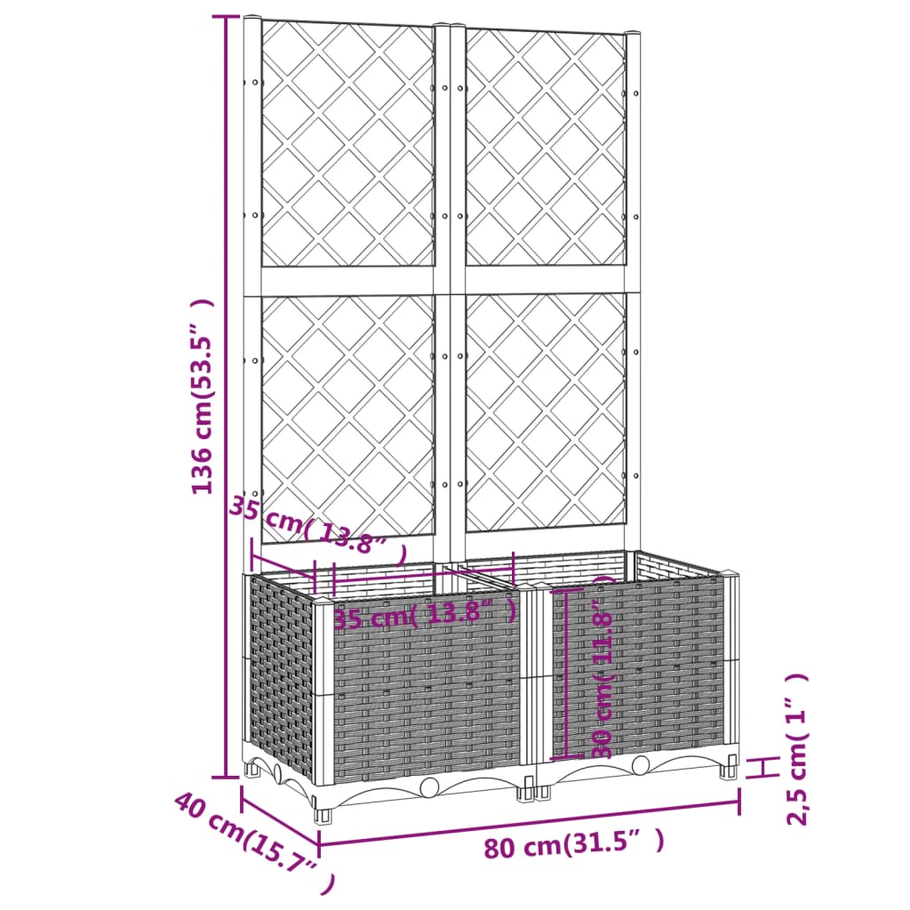 Fioriera da Giardino con Graticcio Grigio Scuro 80x40x136 cm PP 318251