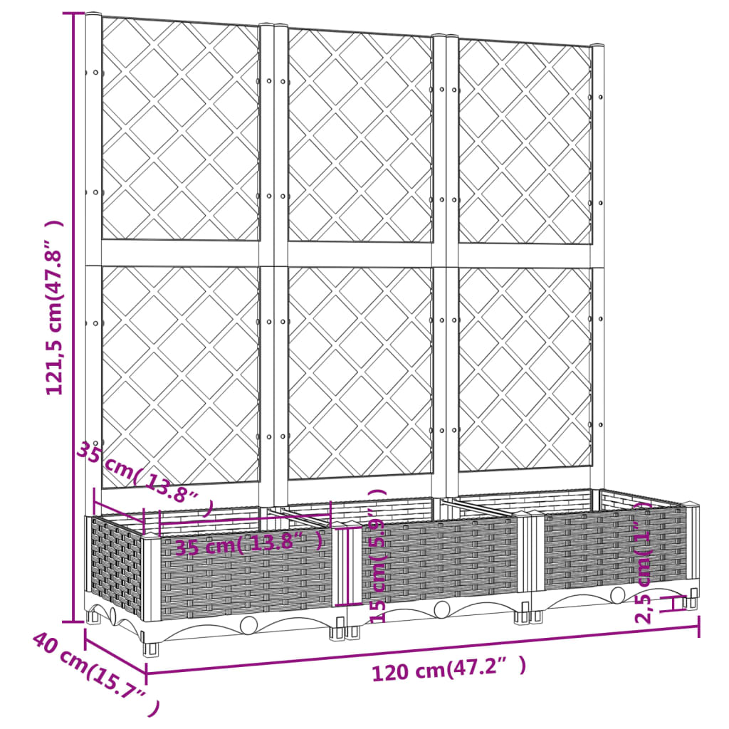 Fioriera da Giardino e Graticcio Grigio Scuro 120x40x121,5cm PP cod mxl 52536