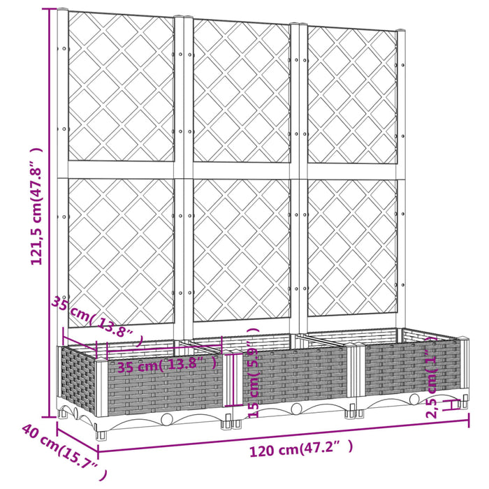 Fioriera da Giardino e Graticcio Grigio Scuro 120x40x121,5cm PP cod mxl 52536