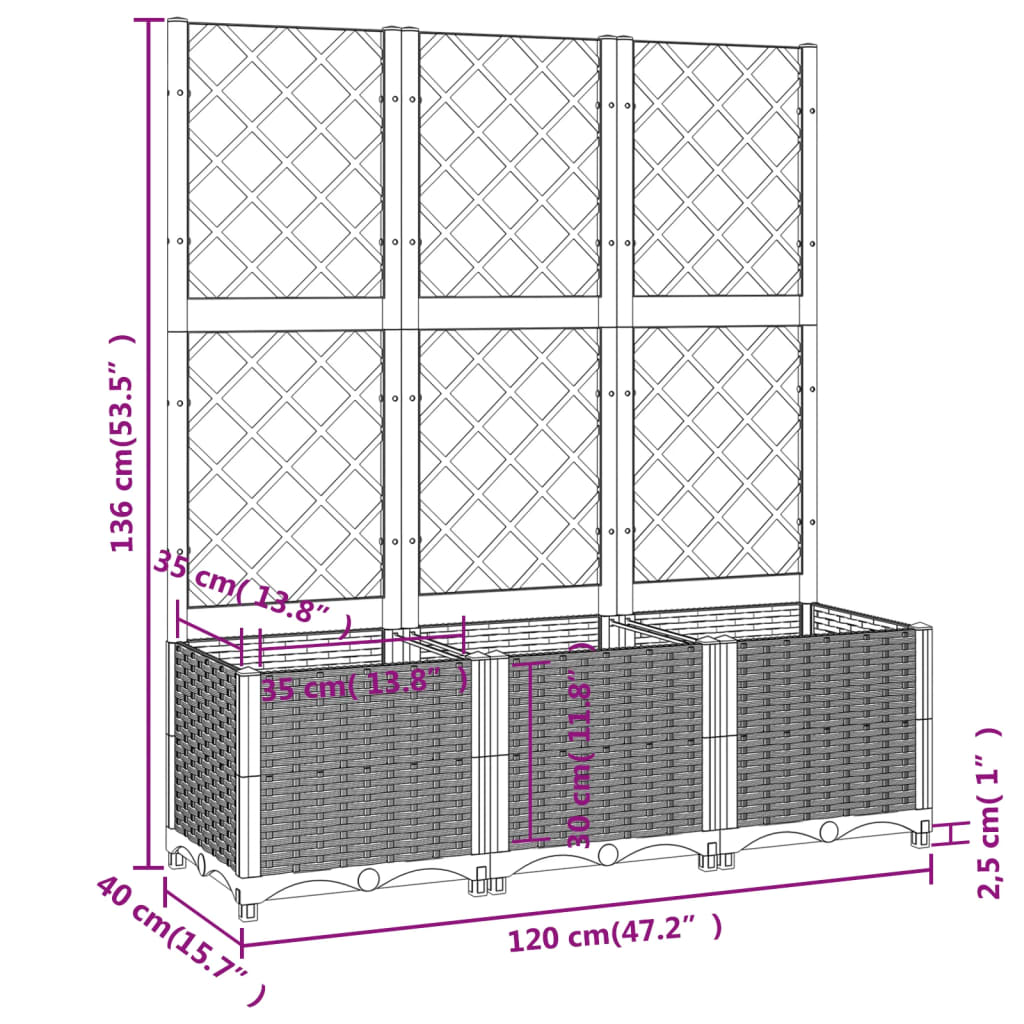 Fioriera da Giardino con Graticcio Grigio Scuro 120x40x136cm PP cod mxl 67428