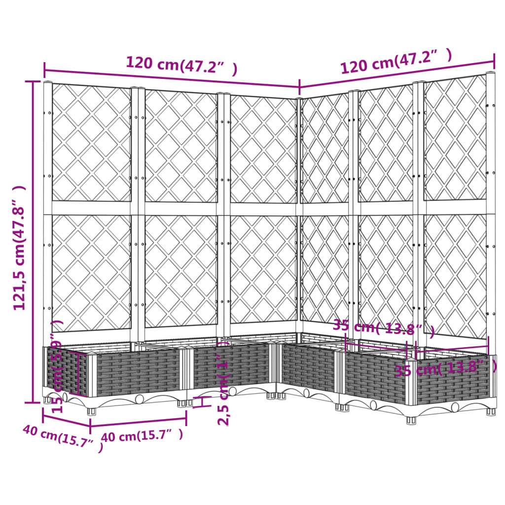 Fioriera Giardino e Graticcio Grigio Scuro 120x120x121,5 cm PP 318256