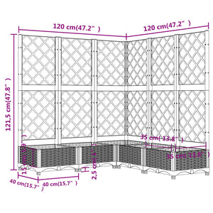 Fioriera Giardino e Graticcio Grigio Scuro 120x120x121,5 cm PP 318256