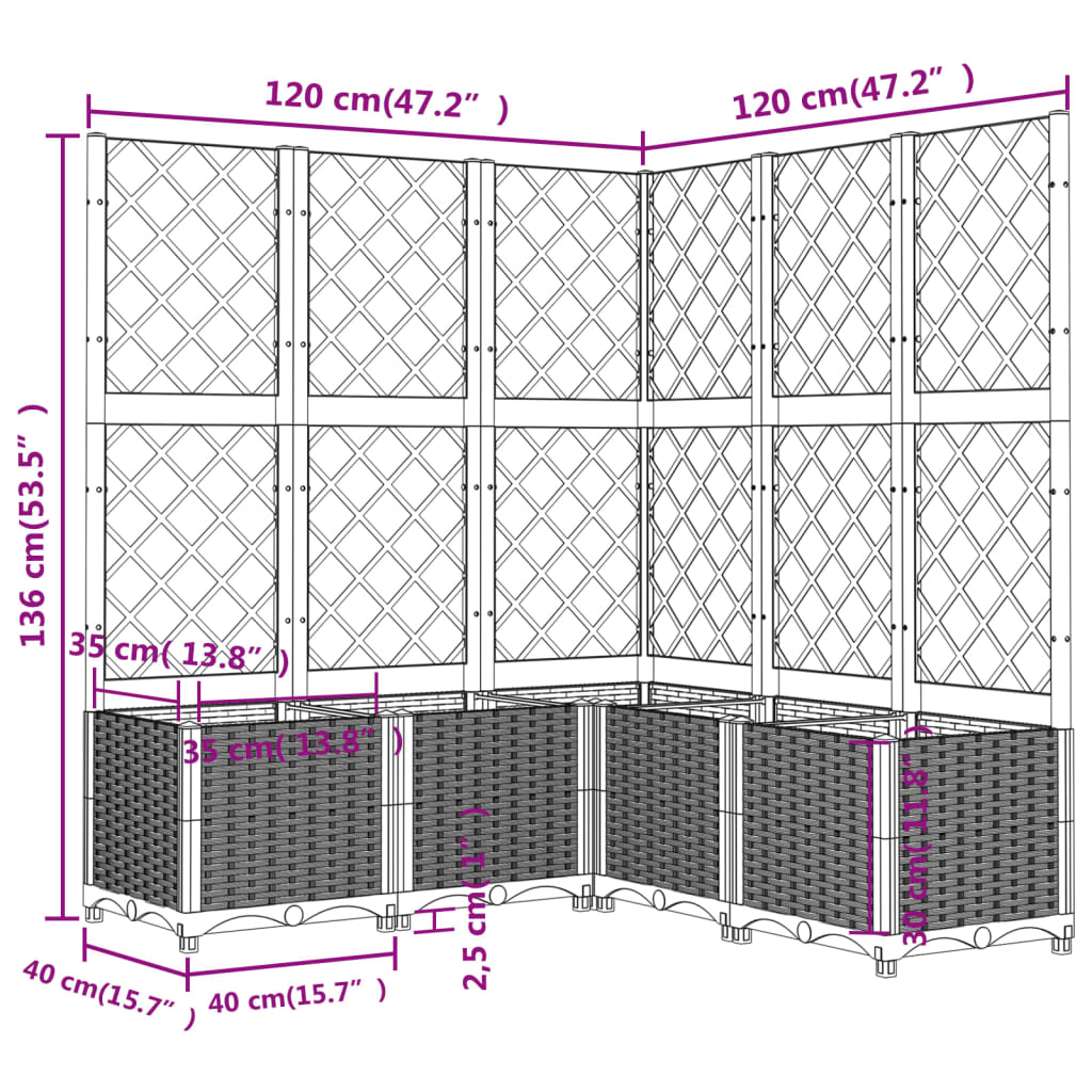 Fioriera da Giardino Graticcio Grigio Scuro 120x120x136cm PP cod mxl 50149