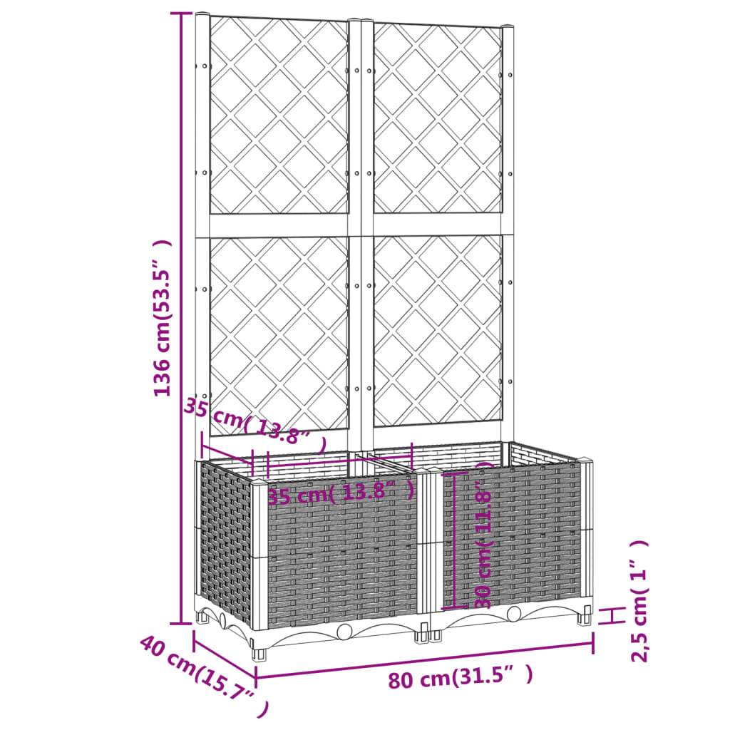 Fioriera da Giardino con Graticcio Marrone 80x40x136 cm in PP 318261