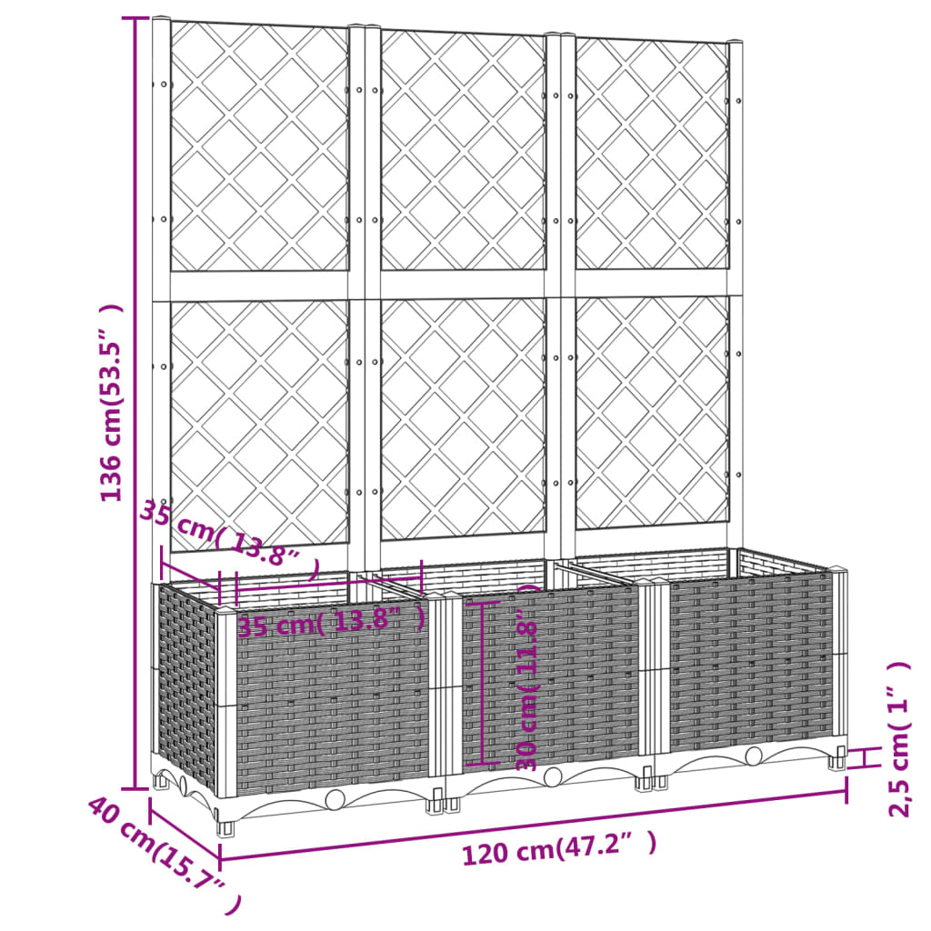 Fioriera da Giardino con Graticcio Marrone 120x40x136 cm in PP cod mxl 67374