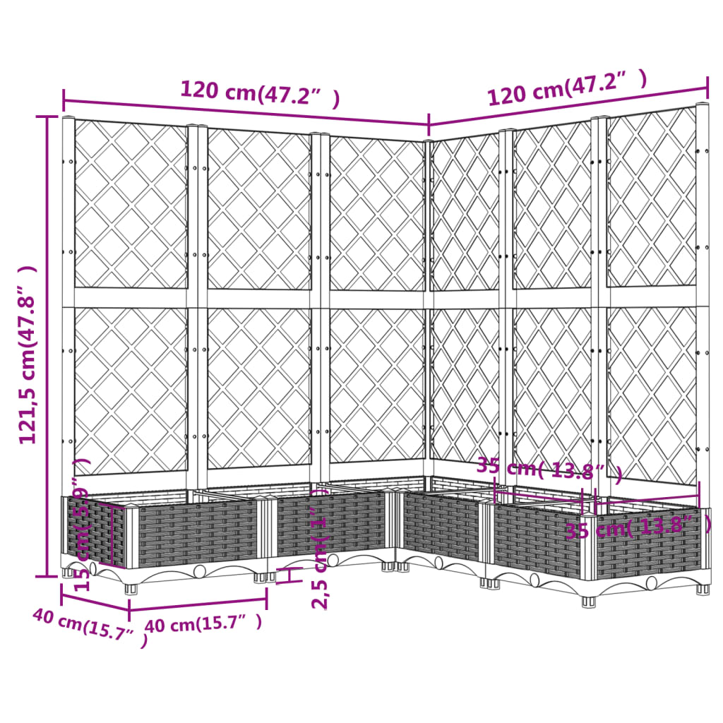 Fioriera da Giardino e Graticcio Marrone 120x120x121,5 cm in PP cod mxl 66884