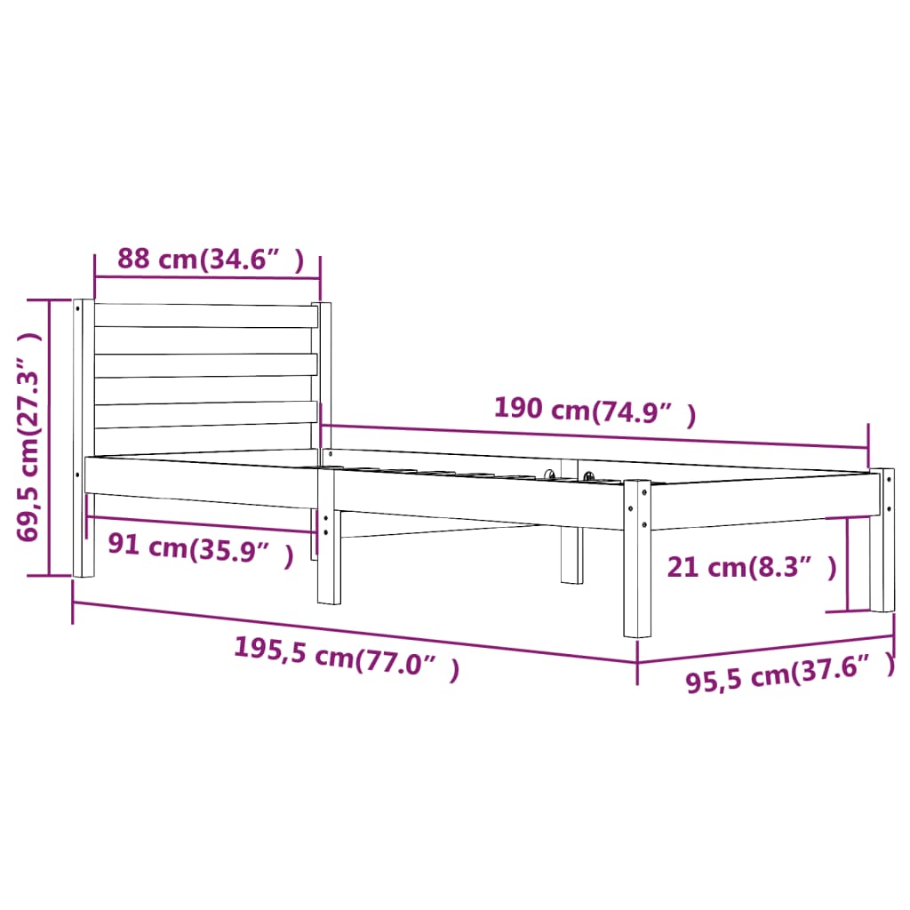 Giroletto Bianco in Legno Massello di Pino 90x190 cm Single 810396