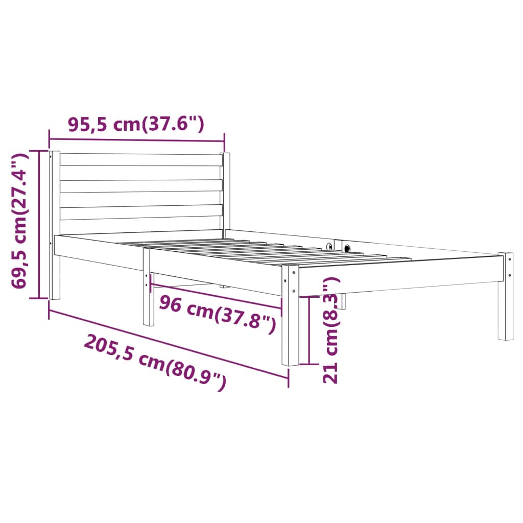 Telaio Letto in Legno Massello di Pino 90x200 cm cod mxl 64853