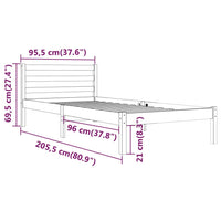 Telaio Letto in Legno Massello di Pino 90x200 cm cod mxl 64853