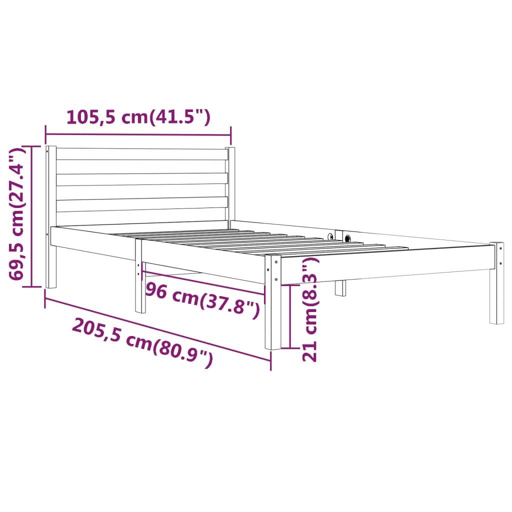 Telaio Letto in Legno Massello di Pino 100x200 cm cod mxl 58897