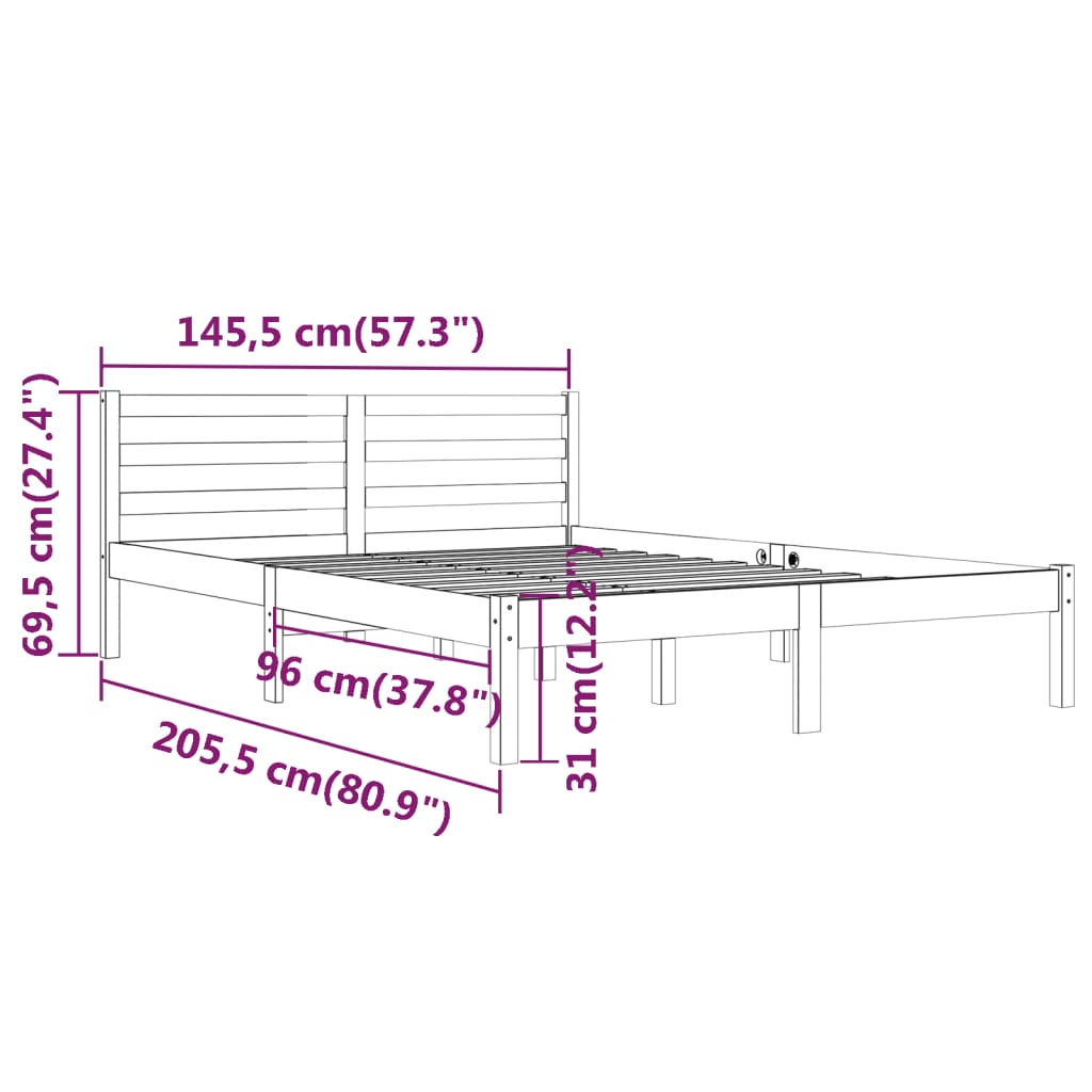 Telaio Letto in Legno Massello di Pino 140x200 cm cod mxl 63886