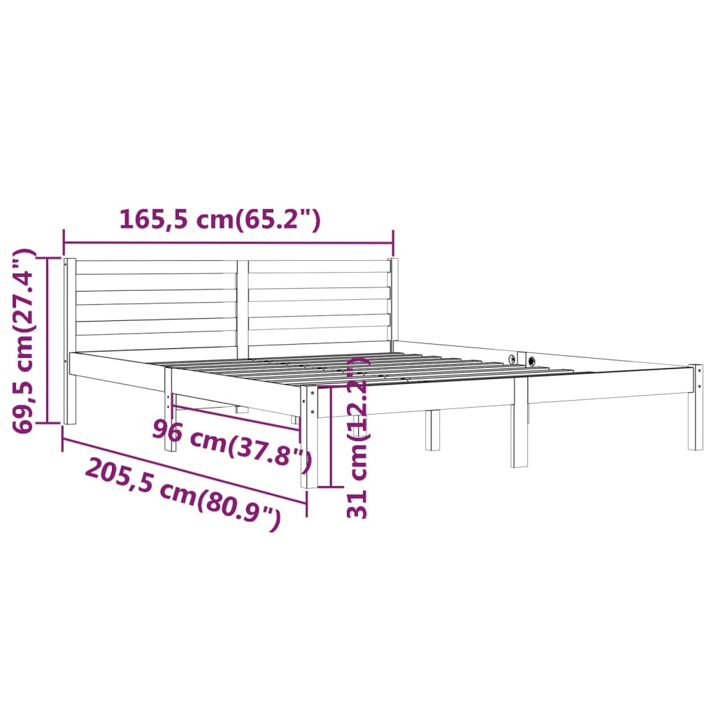 Giroletto in Legno Massello di Pino 160x200 cm Grigio 810442