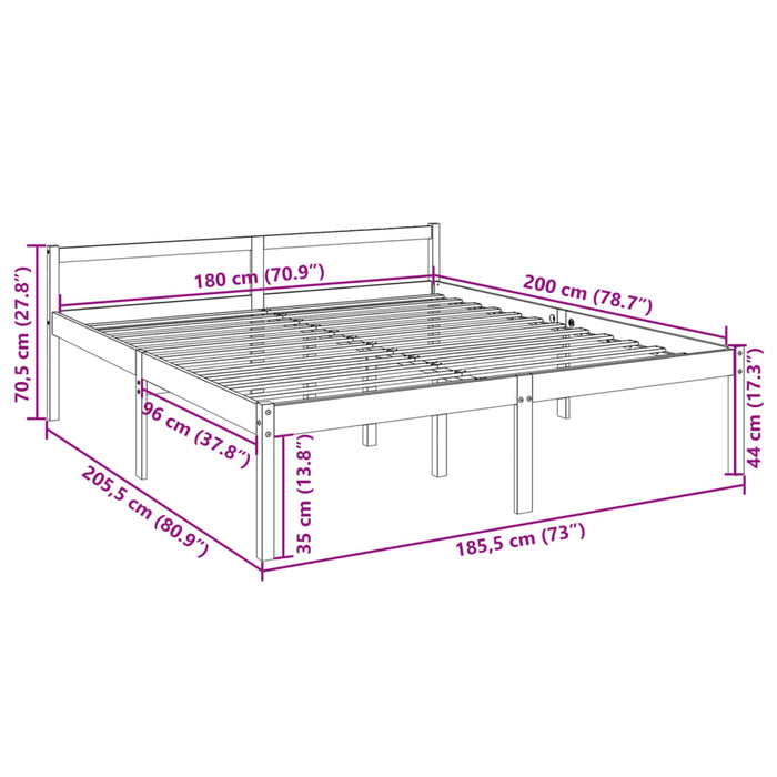 Letto per Anziani Bianco 180x200 cm Super King Legno di Pino 810630