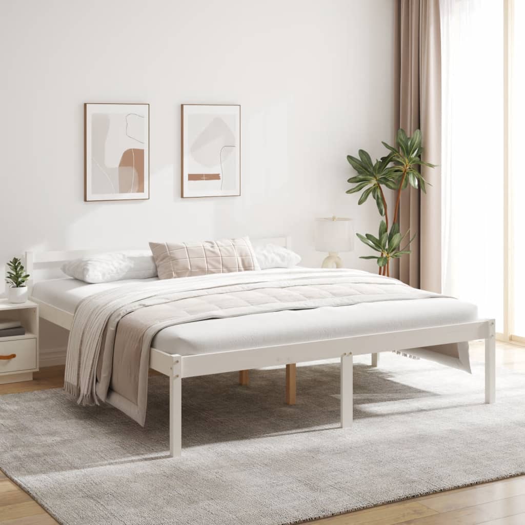 Letto per Anziani Bianco 180x200 cm Super King Legno di Pino 810630