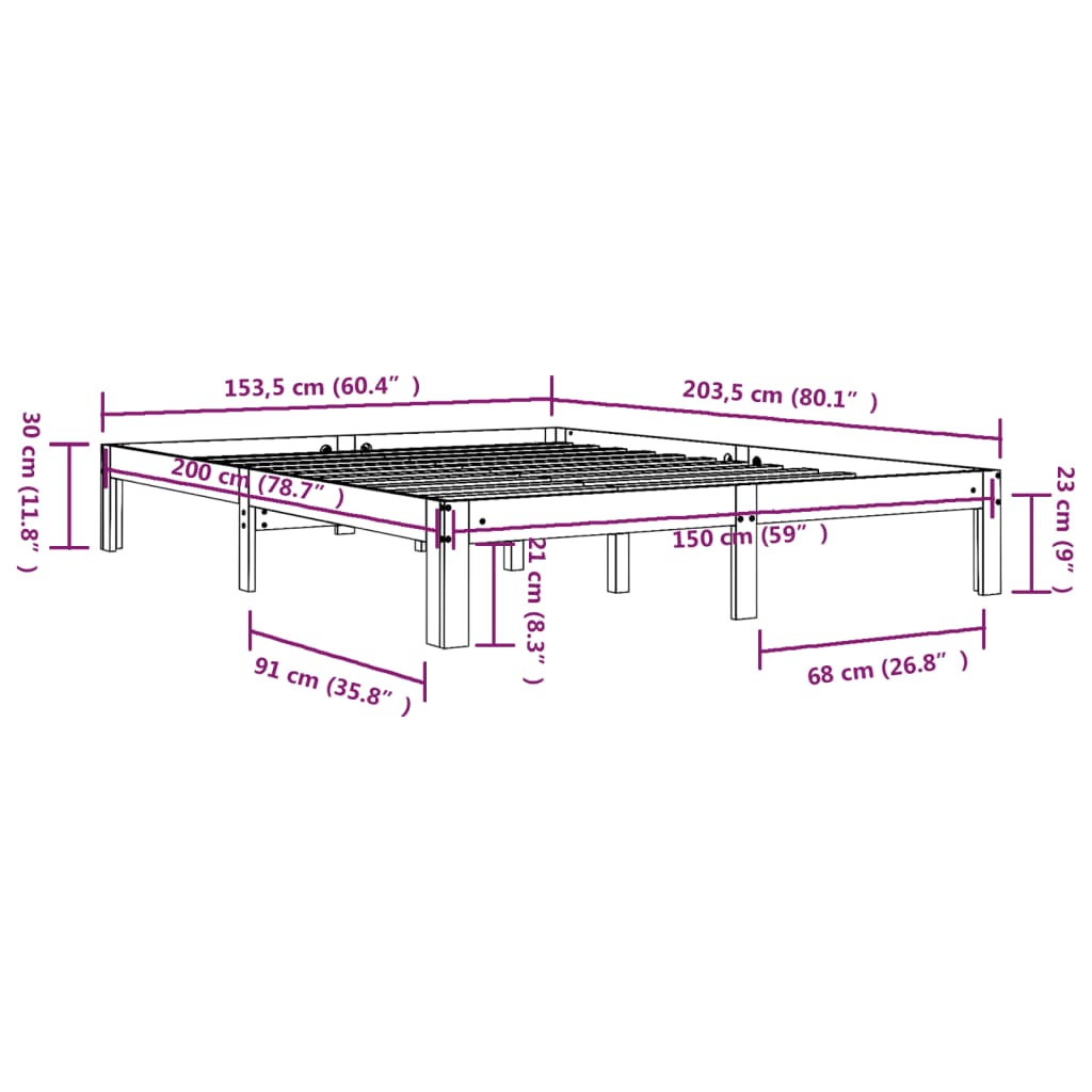 Giroletto Bianco in Legno Massello 150x200 cm 5FT King Size cod mxl 59434