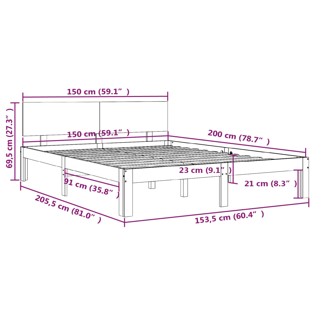 Giroletto Grigio in Legno Massello 150x200 cm 5FT King Size 810502